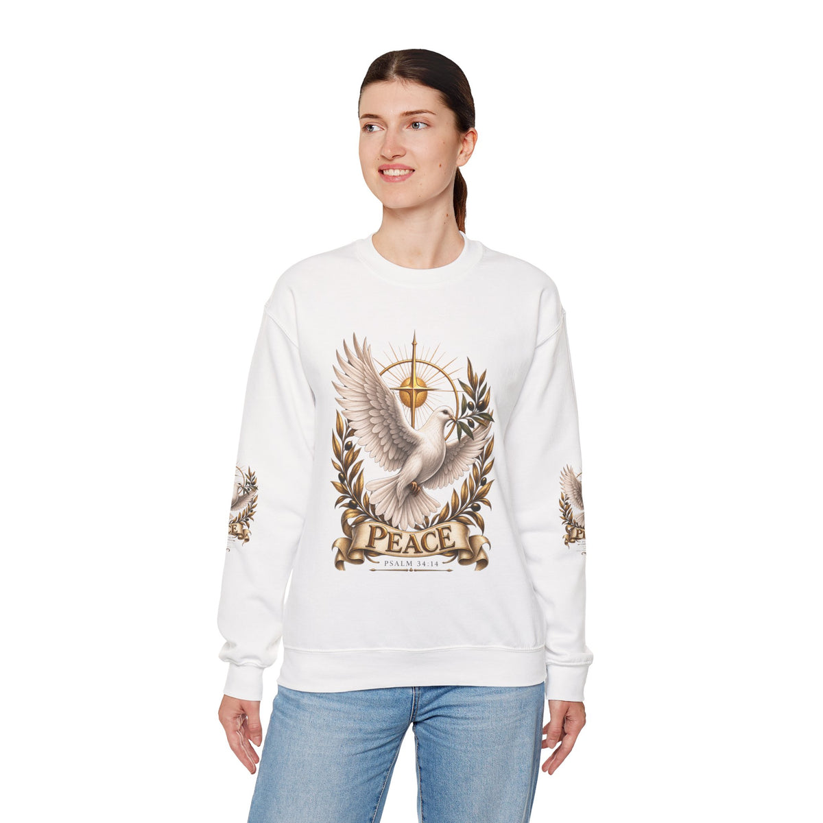 Peace Dove Crewneck Sweatshirt — Religious Christian Dove & Olive Branch Pullover