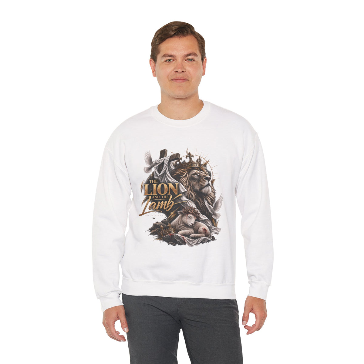 Lion and Lamb Crewneck Sweatshirt — "The Lion and the Lamb" Christian Graphic Pullover