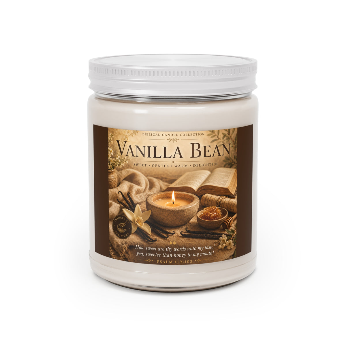 Vanilla Bean Scented Soy Candle — 9oz Jar with White Lid