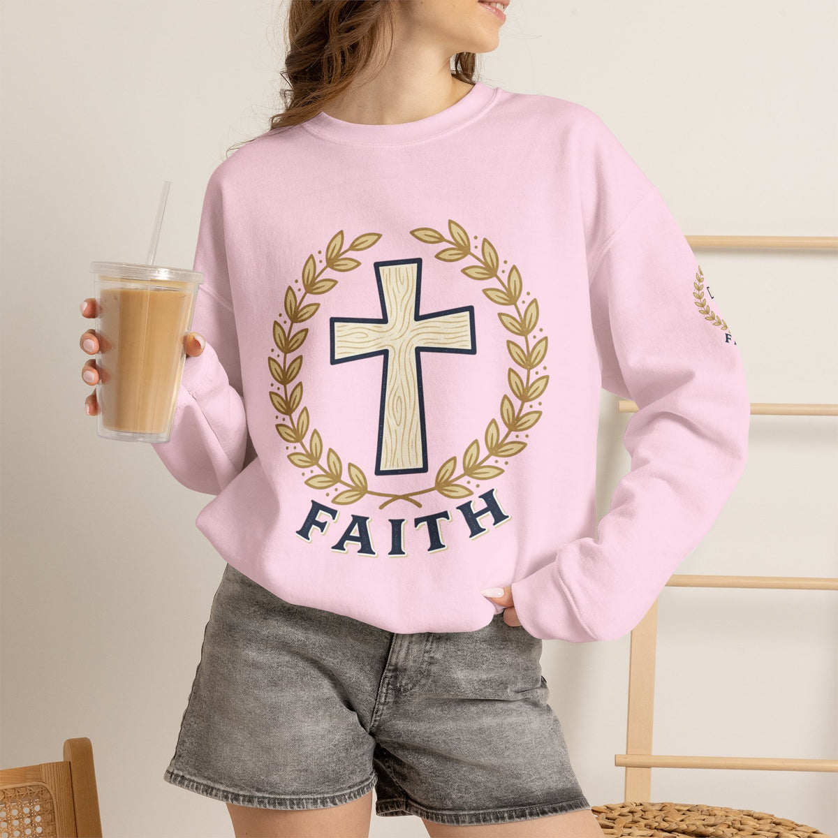 Faith Cross Crewneck Sweatshirt — Christian Psalm 27:1 Pullover