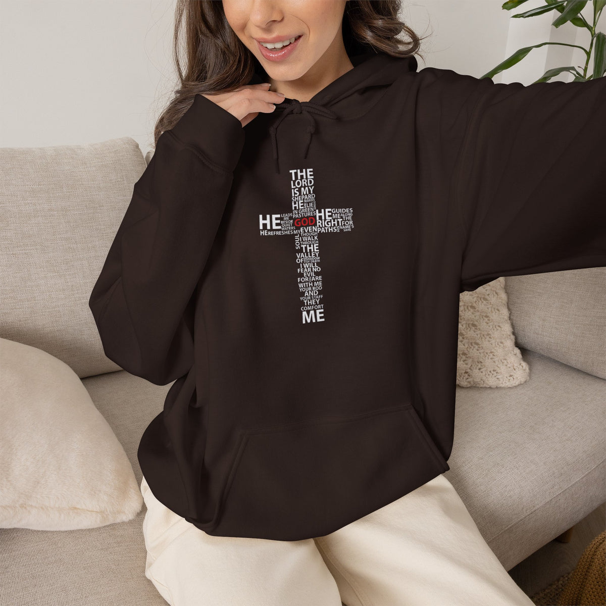 Christian Cross Hoodie - "He Renewed Me" Word Cloud Faith Sweatshirt