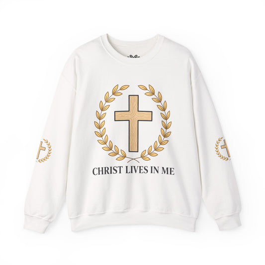 Christian Cross Crewneck Sweatshirt – "Christ Lives in Me" Religious Pullover