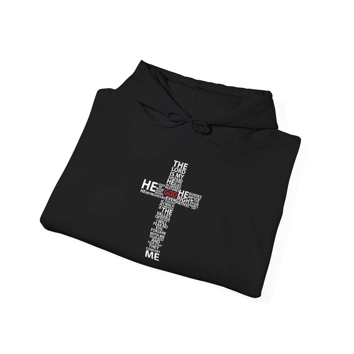 Christian Cross Hoodie - "He Renewed Me" Word Cloud Faith Sweatshirt