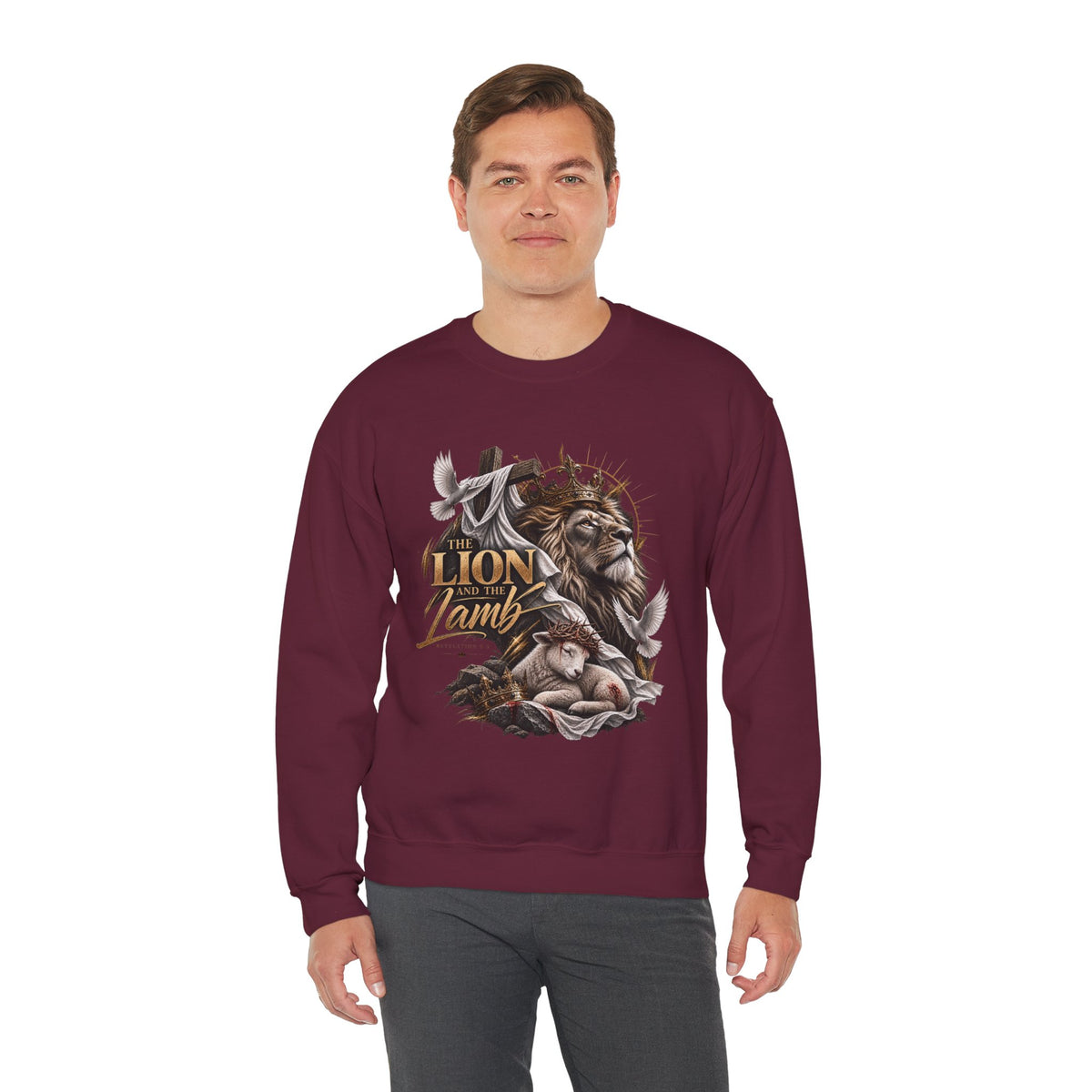 Lion and Lamb Crewneck Sweatshirt — "The Lion and the Lamb" Christian Graphic Pullover