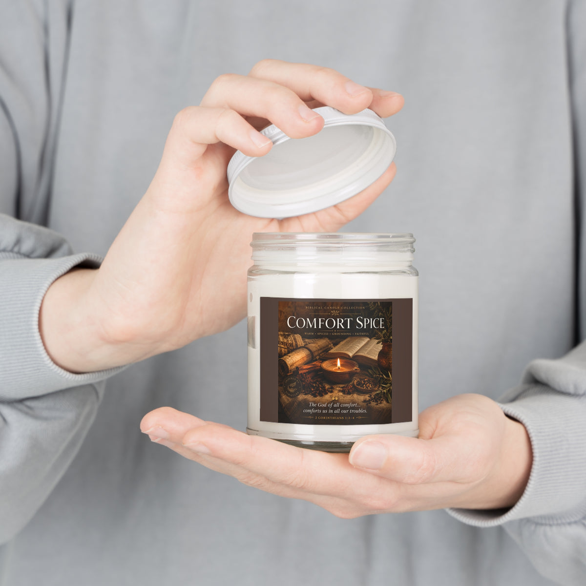 Comfort Spice Scented Soy Candle — 9oz Jar with White Lid (Warm Autumn Spice)
