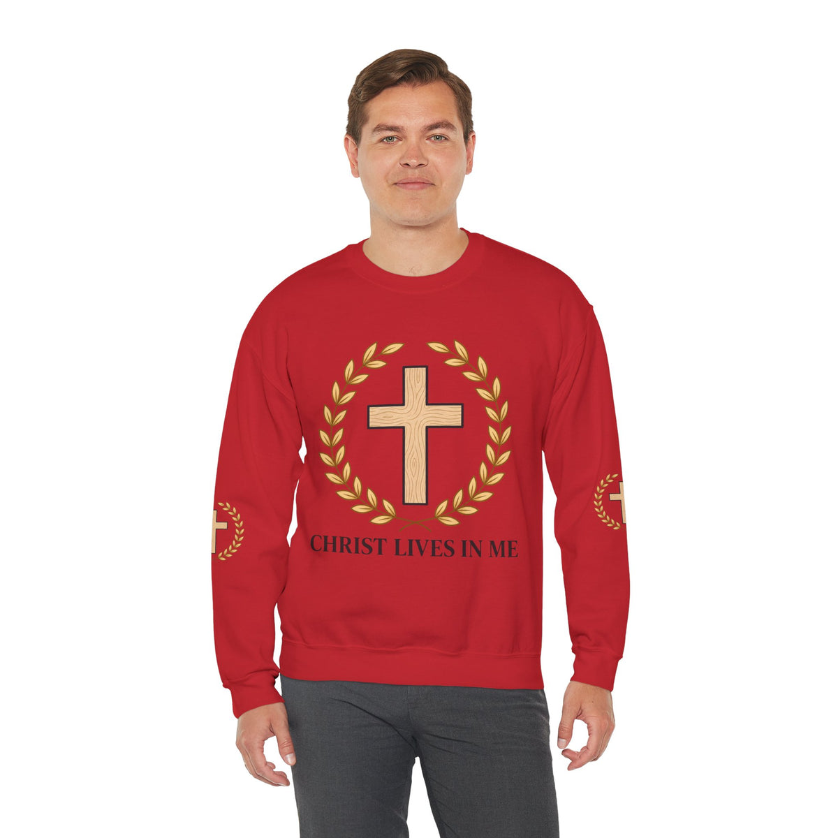 Christian Cross Crewneck Sweatshirt – "Christ Lives in Me" Religious Pullover