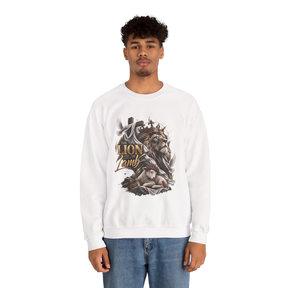 Lion and Lamb Crewneck Sweatshirt — "The Lion and the Lamb" Christian Graphic Pullover