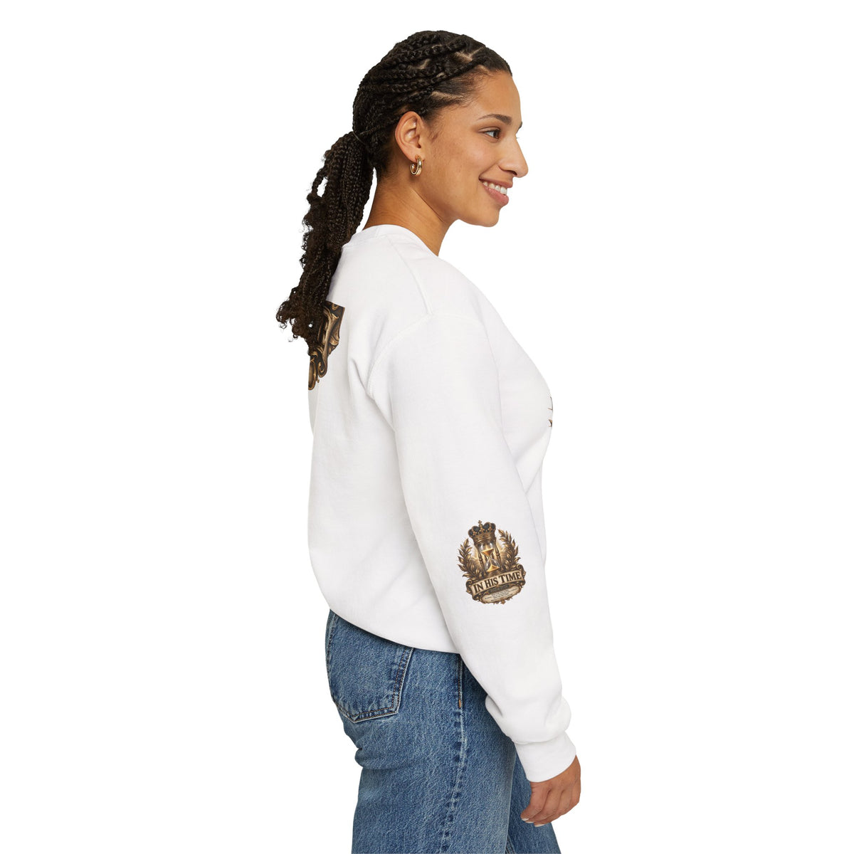 In His Time Crewneck Sweatshirt – Inspirational Christian Scripture Hourglass Design