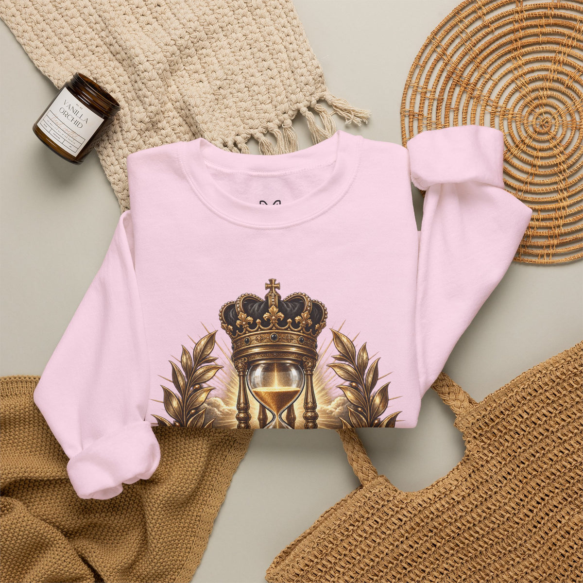 In His Time Crewneck Sweatshirt – Inspirational Christian Scripture Hourglass Design