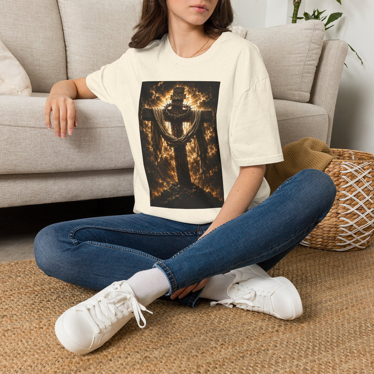 Fiery Cross Christian T-Shirt — Glowing Resurrection Design