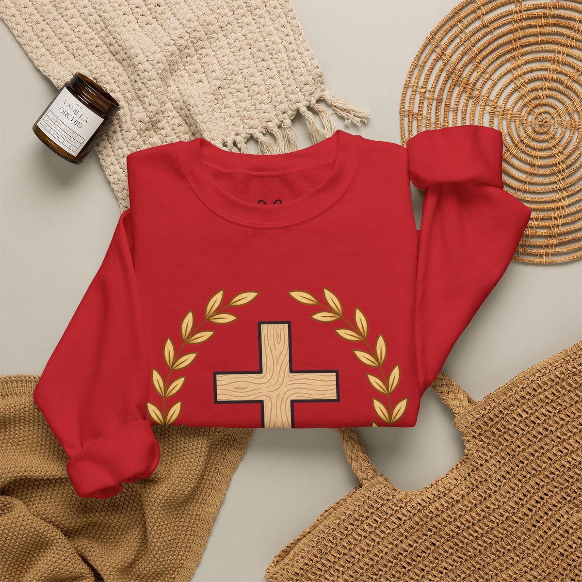 Christian Cross Crewneck Sweatshirt – "Christ Lives in Me" Religious Pullover