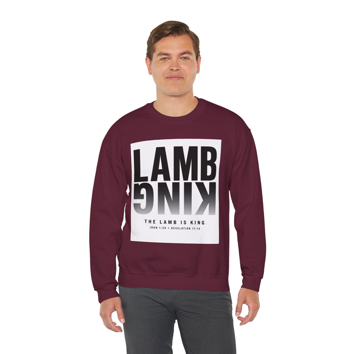 Lamb King Crewneck Sweatshirt — "The Lamb Is King" Christian Graphic Pullover