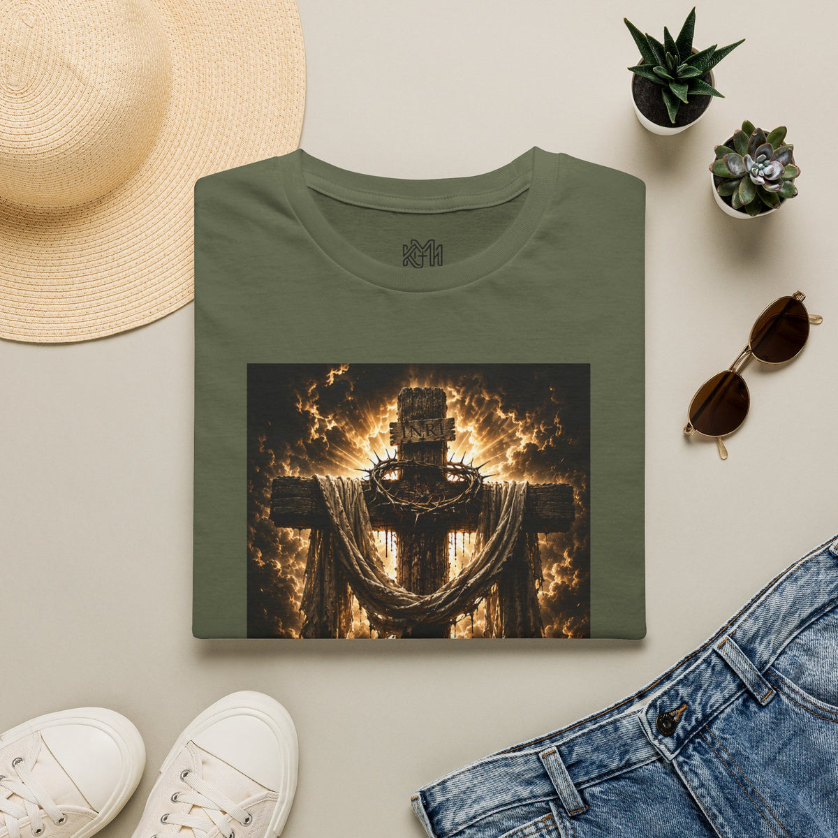 Fiery Cross Christian T-Shirt — Glowing Resurrection Design