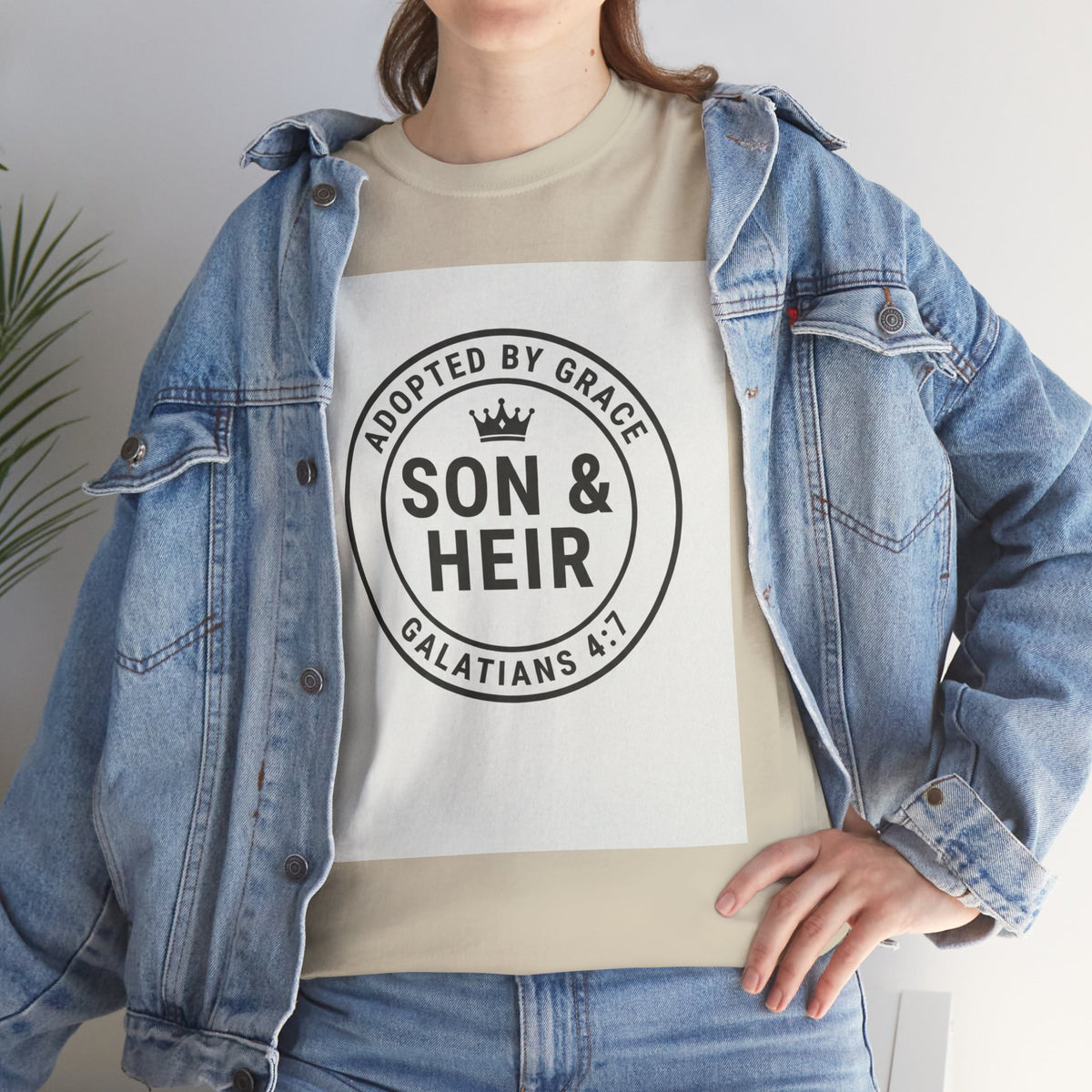 Christian Son & Heir T-Shirt — 'Adopted by Grace' Faith Tee with Jesus Prayer Design