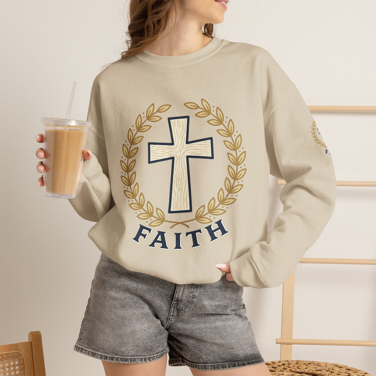 Faith Cross Crewneck Sweatshirt — Christian Psalm 27:1 Pullover