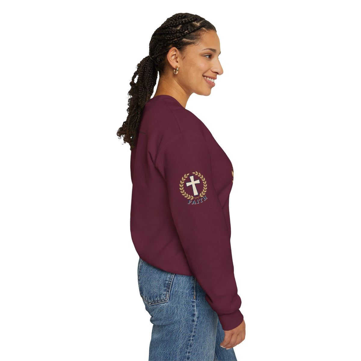 Faith Cross Crewneck Sweatshirt — Christian Psalm 27:1 Pullover