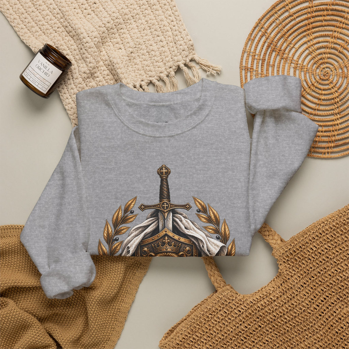 Crewneck Sweatshirt — 'Refuge' Lion & Sword Psalm 91:4 Christian Pullover