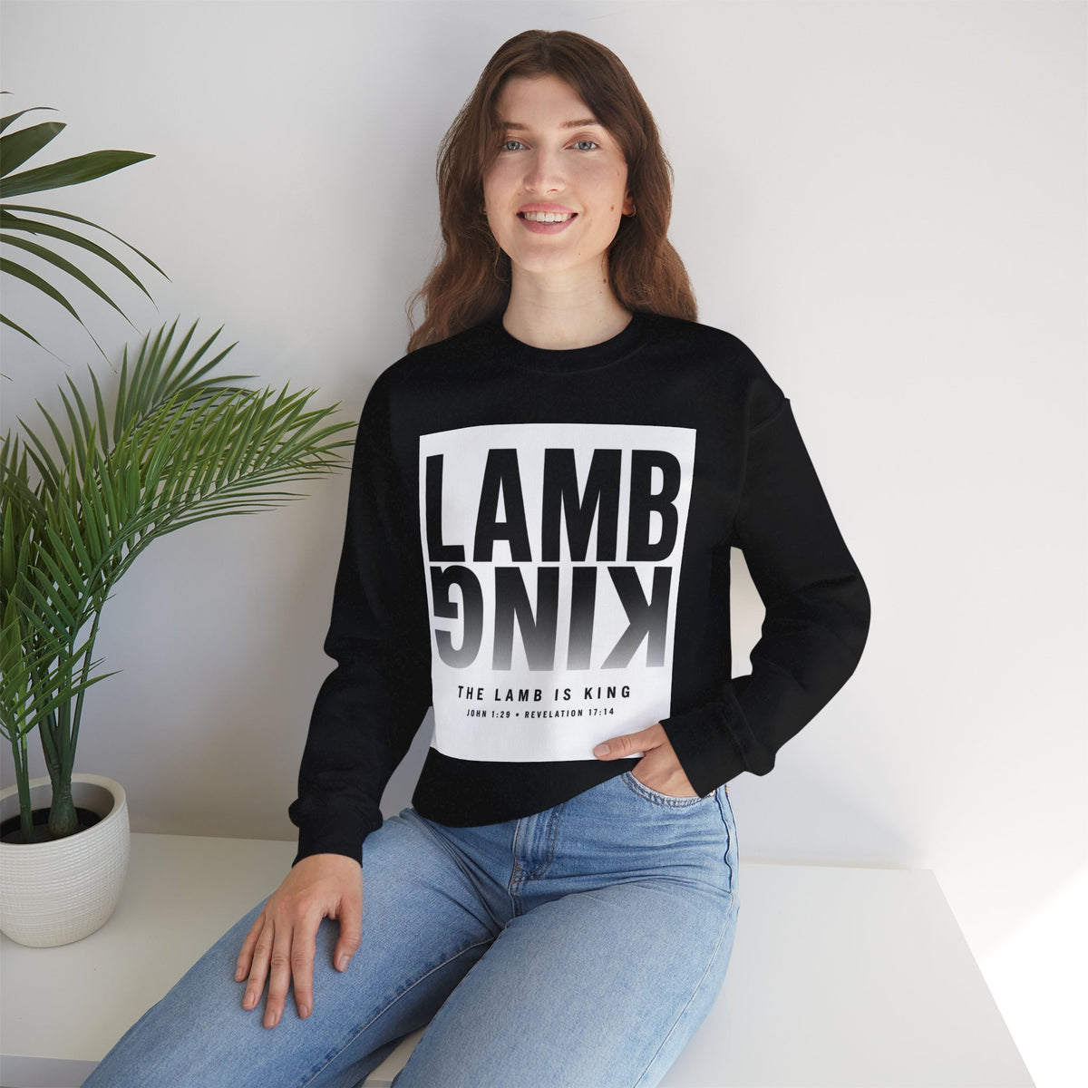 Lamb King Crewneck Sweatshirt — "The Lamb Is King" Christian Graphic Pullover