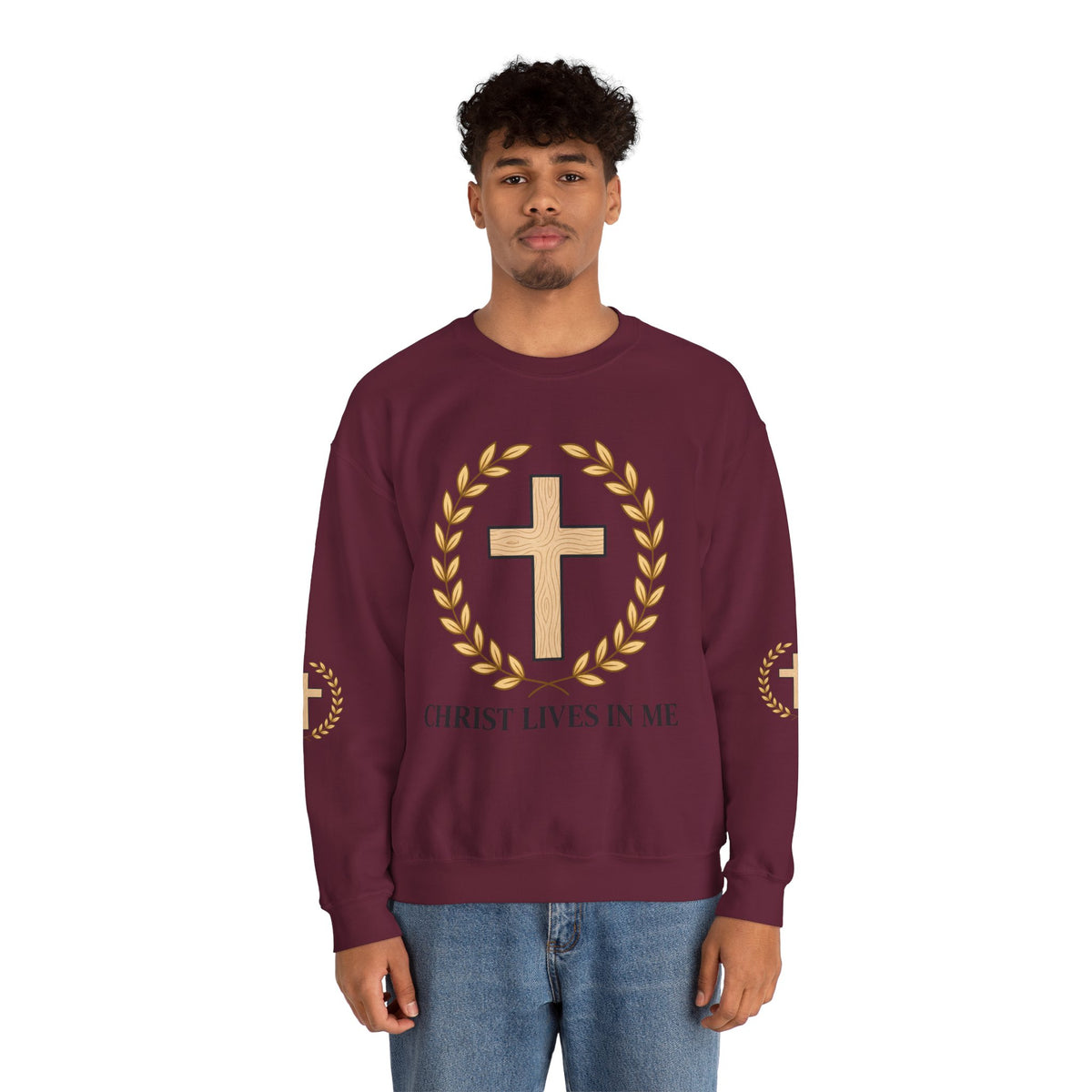 Christian Cross Crewneck Sweatshirt – "Christ Lives in Me" Religious Pullover