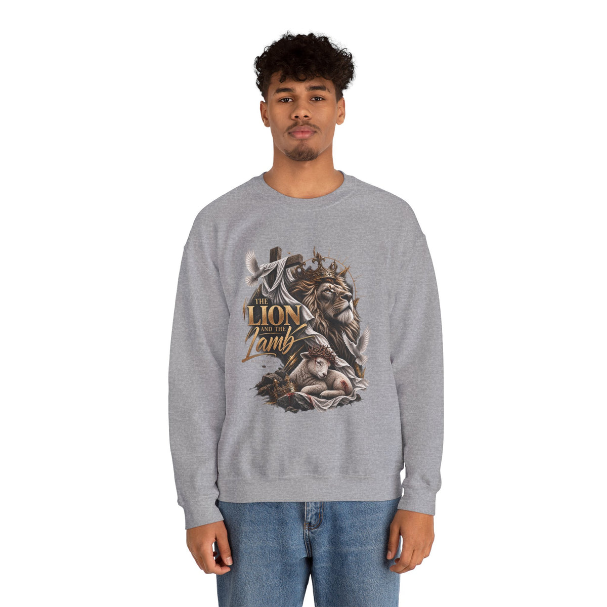 Lion and Lamb Crewneck Sweatshirt — "The Lion and the Lamb" Christian Graphic Pullover