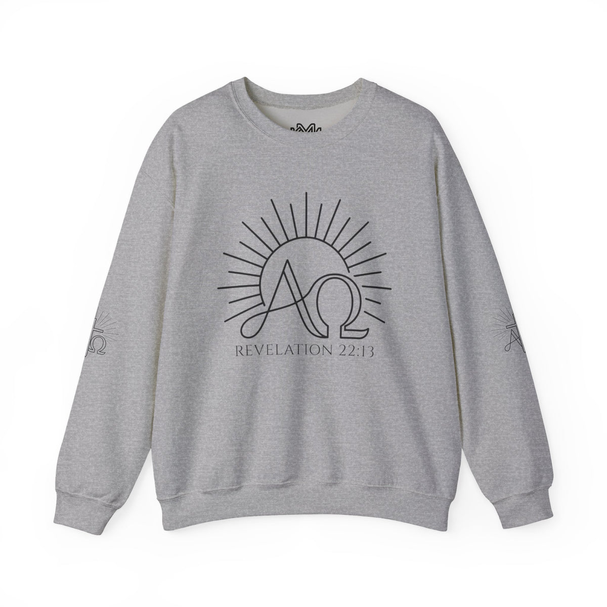 Alpha & Omega Crewneck Sweatshirt — Revelation 22:13 Christian Graphic Pullover