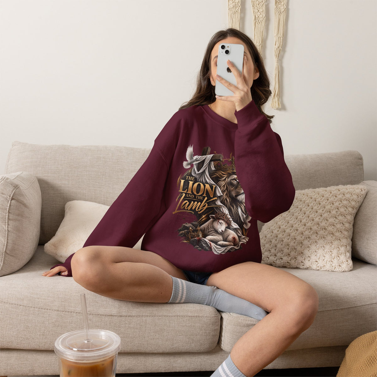 Lion and Lamb Crewneck Sweatshirt — "The Lion and the Lamb" Christian Graphic Pullover