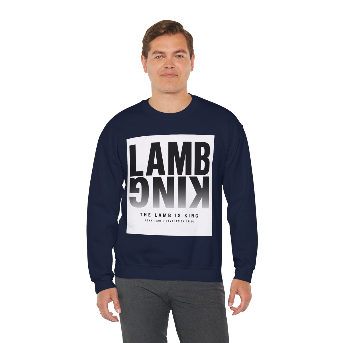 Lamb King Crewneck Sweatshirt — "The Lamb Is King" Christian Graphic Pullover