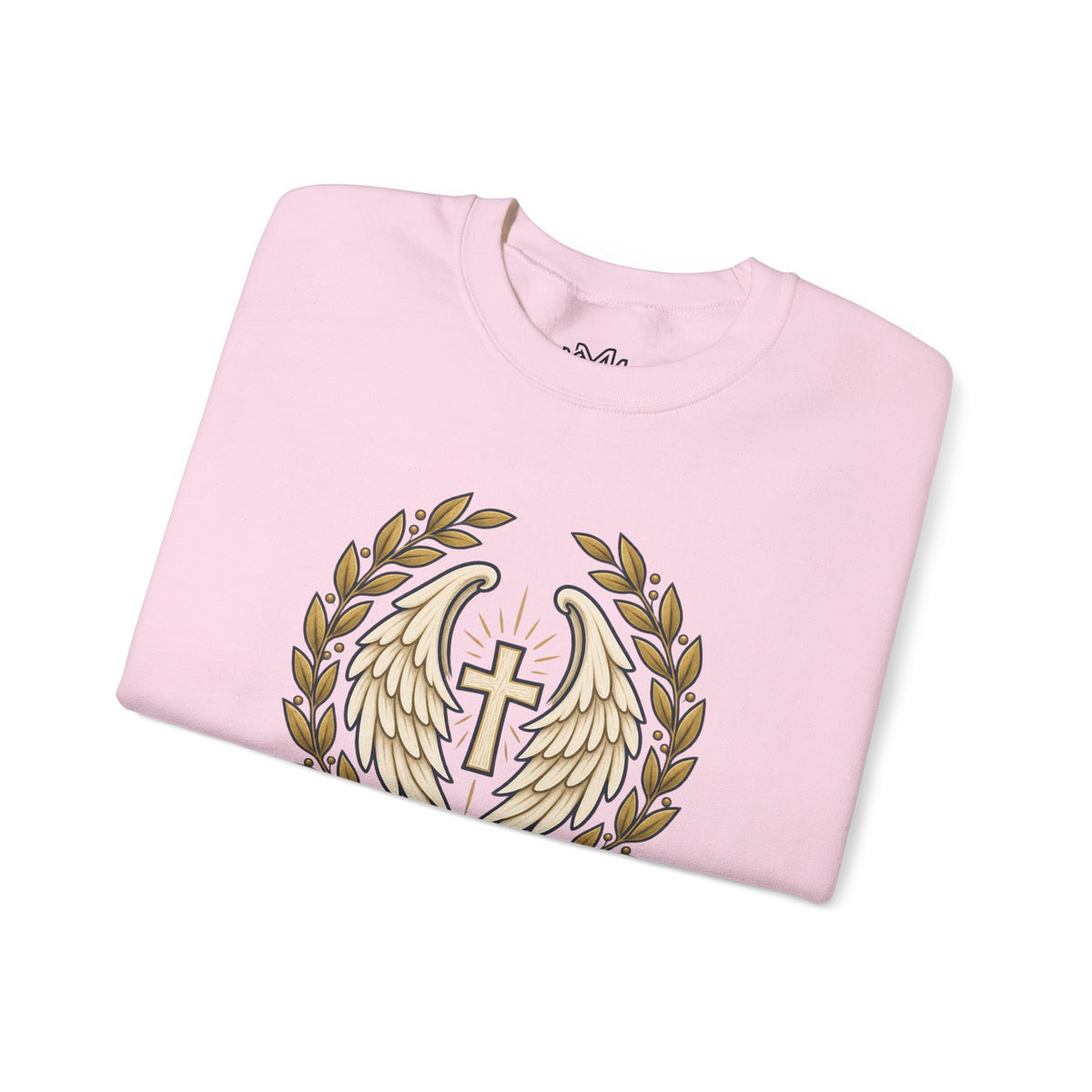Under His Wings Crewneck Sweatshirt — Christian Cross & Angel Wings Psalm Design