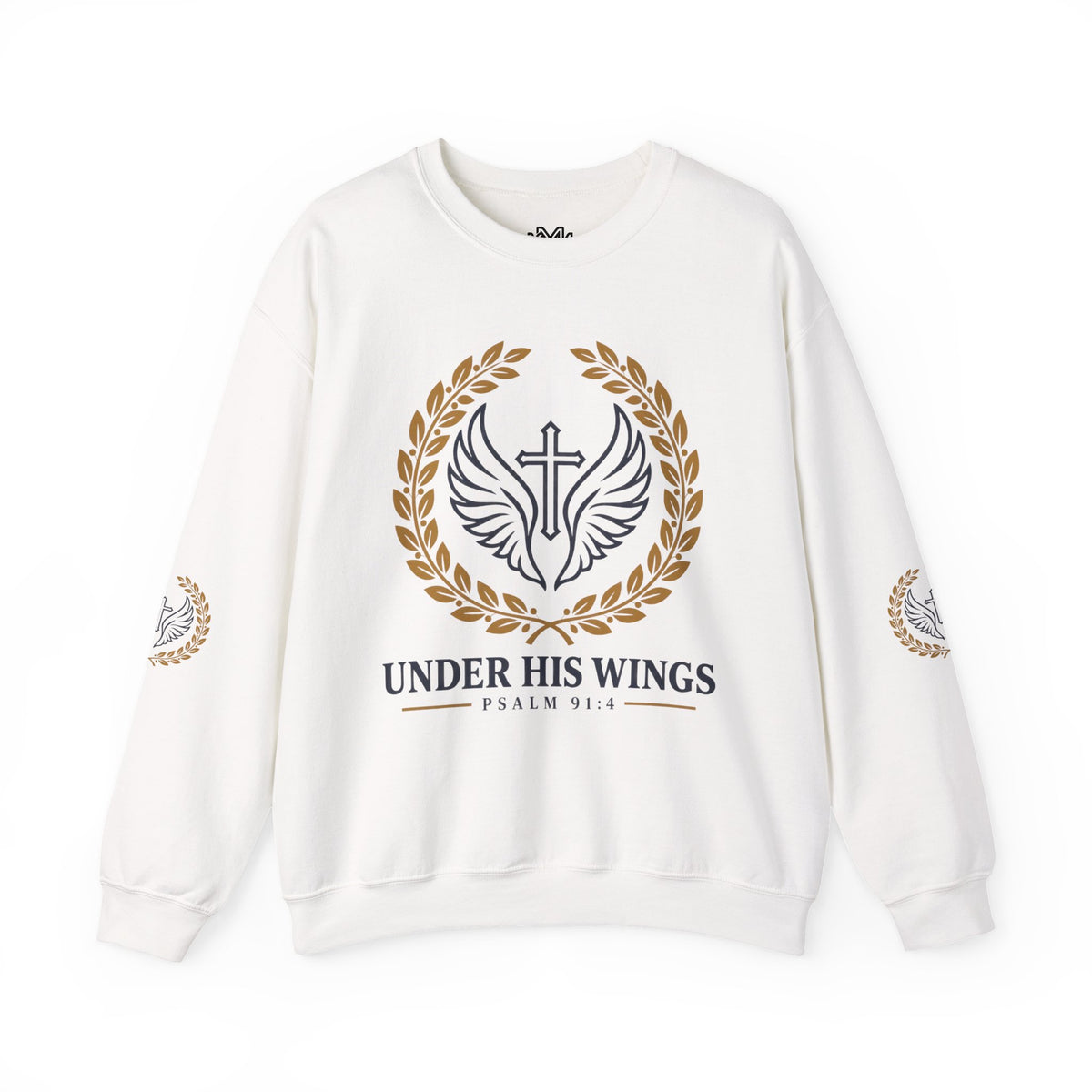 Religious Crewneck Sweatshirt – “Under His Wings” Psalm 91:4 Christian Pullover