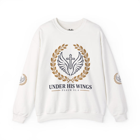 Religious Crewneck Sweatshirt – “Under His Wings” Psalm 91:4 Christian Pullover