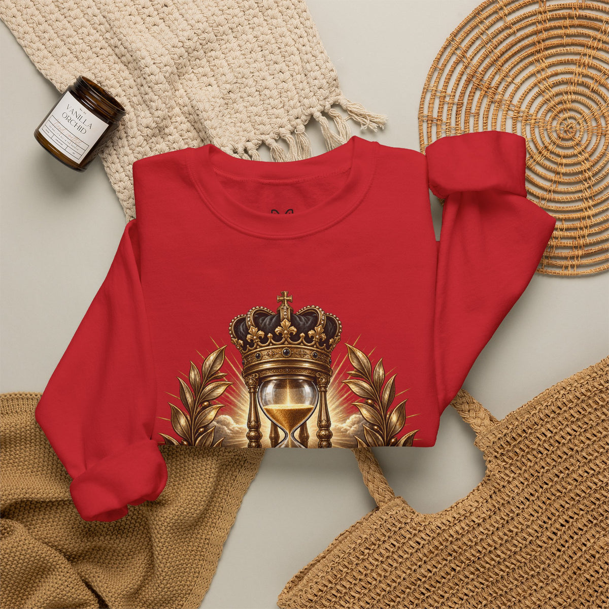 In His Time Crewneck Sweatshirt – Inspirational Christian Scripture Hourglass Design