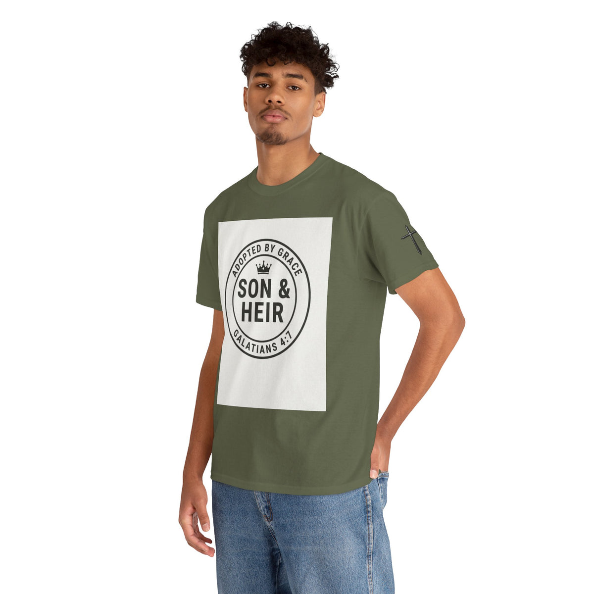 Christian Son & Heir T-Shirt — 'Adopted by Grace' Faith Tee with Jesus Prayer Design