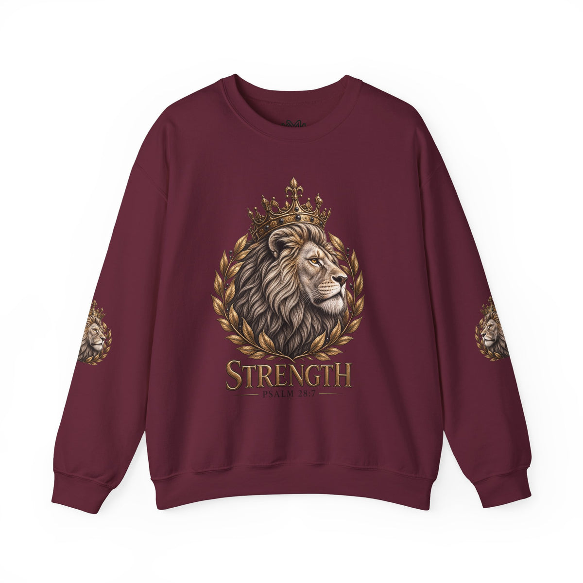 Strength Lion Crewneck Sweatshirt — Psalm 28:7 Inspirational Pullover