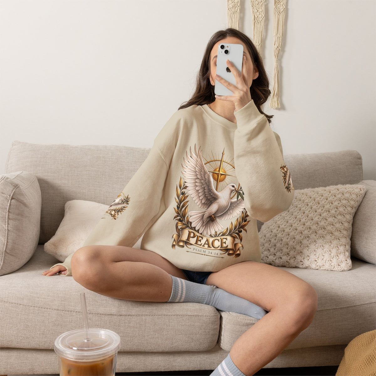 Peace Dove Crewneck Sweatshirt — Religious Christian Dove & Olive Branch Pullover