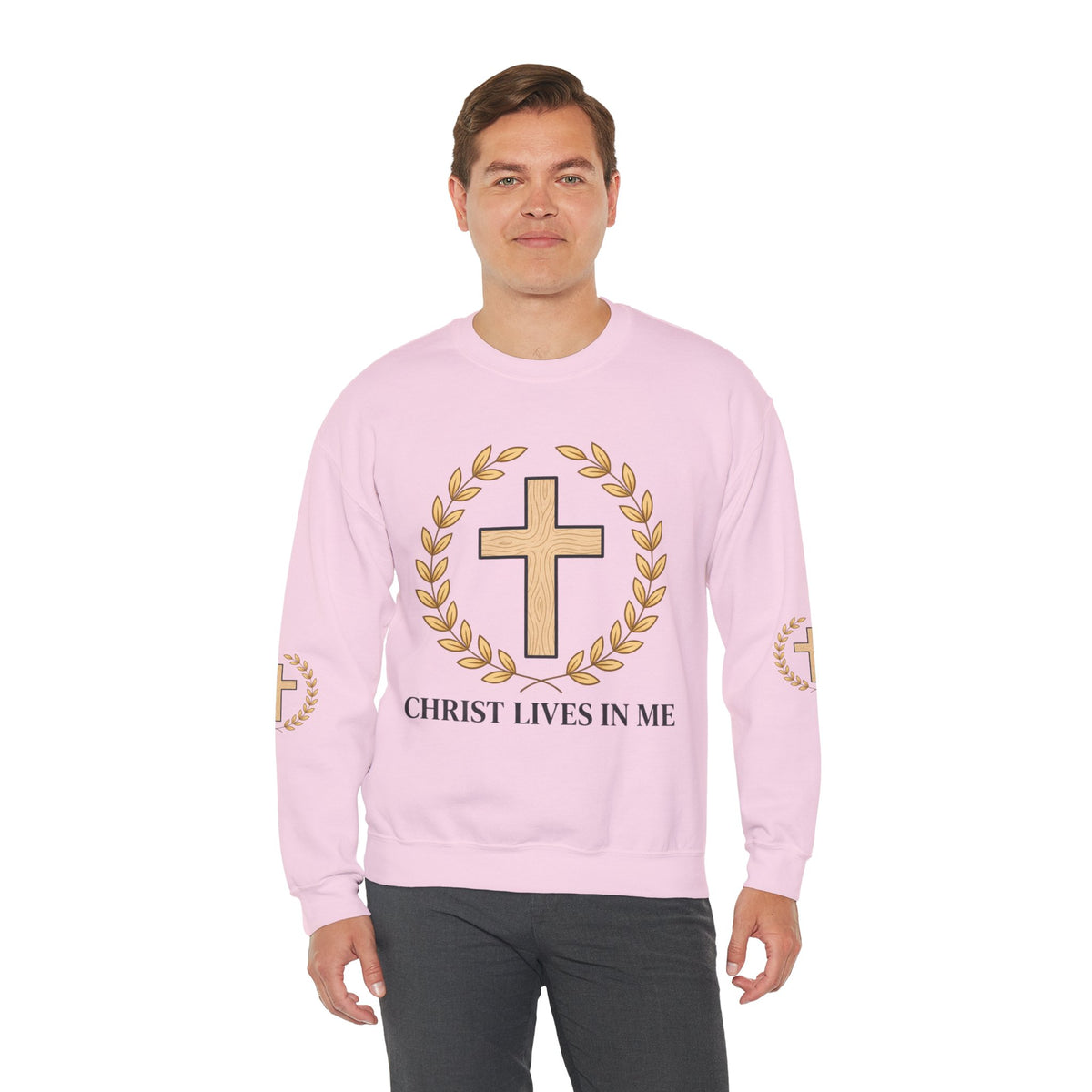 Christian Cross Crewneck Sweatshirt – "Christ Lives in Me" Religious Pullover