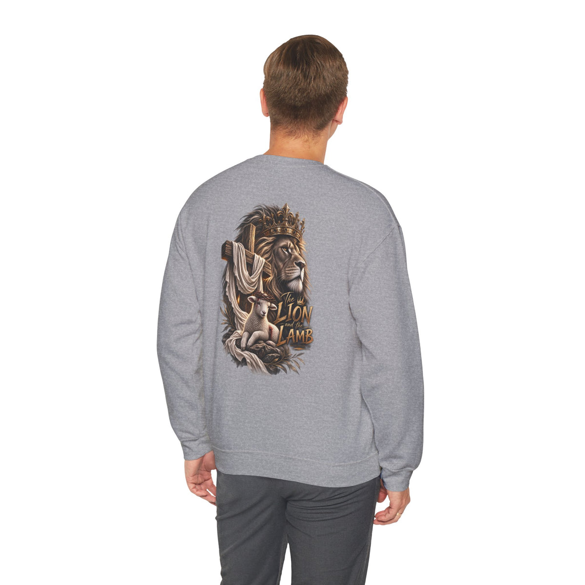 Lion and Lamb Crewneck Sweatshirt — "The Lion and the Lamb" Christian Graphic Pullover