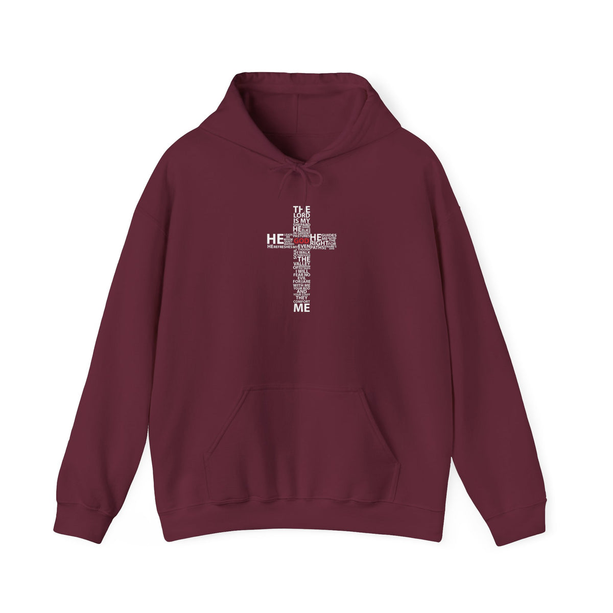 Christian Cross Hoodie - "He Renewed Me" Word Cloud Faith Sweatshirt