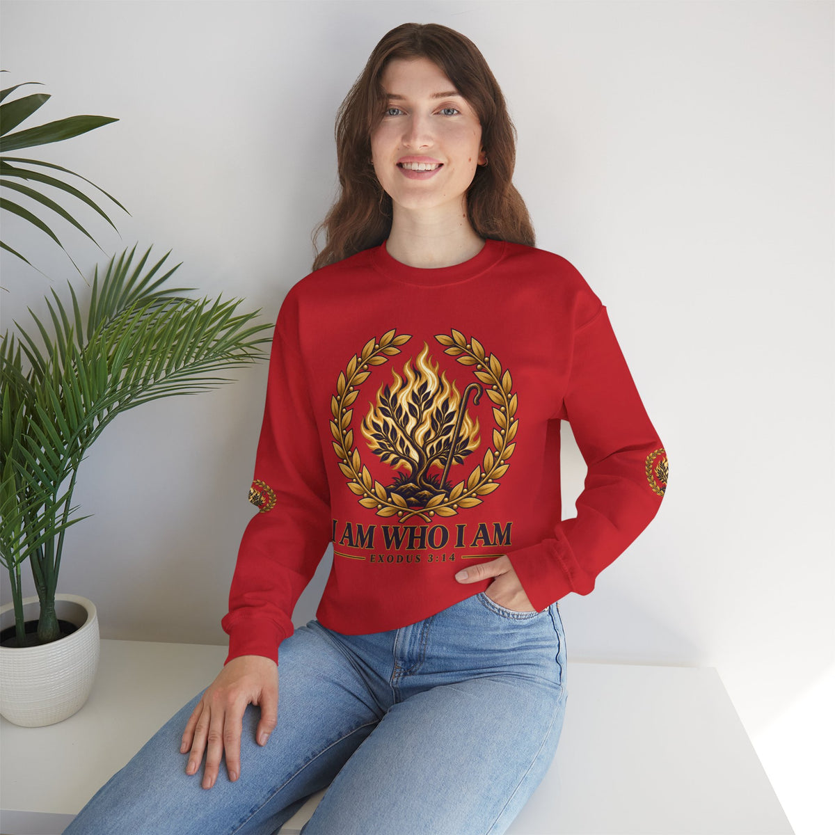 Crewneck Sweatshirt — "I Am Who I Am" Exodus 3:14 Inspirational Pullover