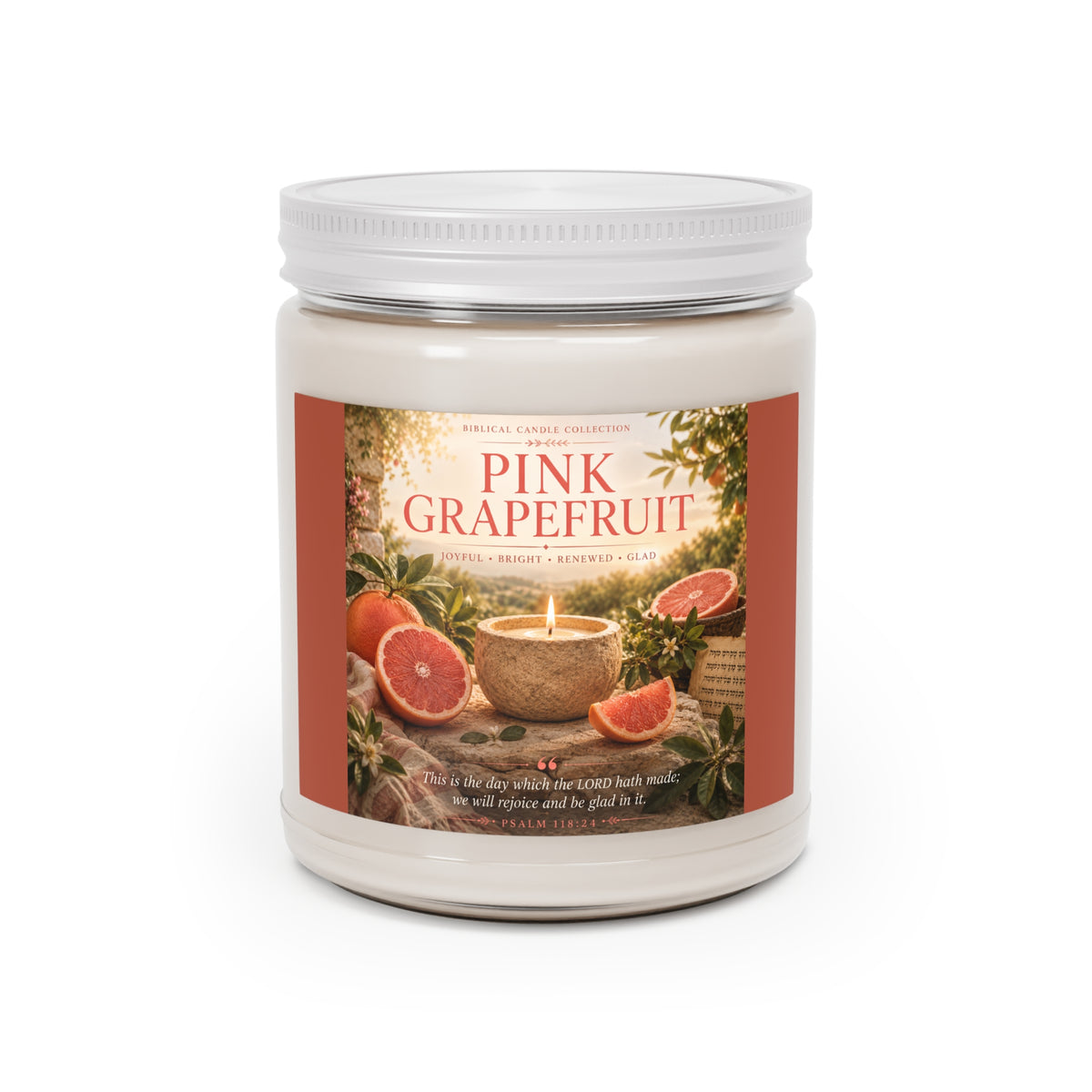Pink Grapefruit Soy Candle – 9oz Scented Jar with White Lid