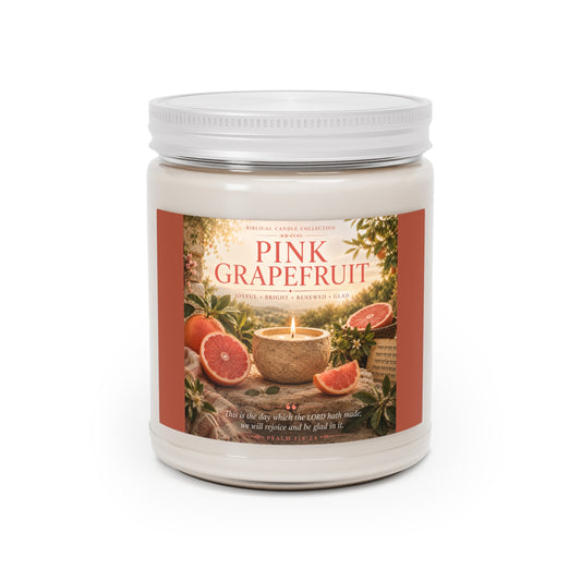 Pink Grapefruit Soy Candle – 9oz Scented Jar with White Lid