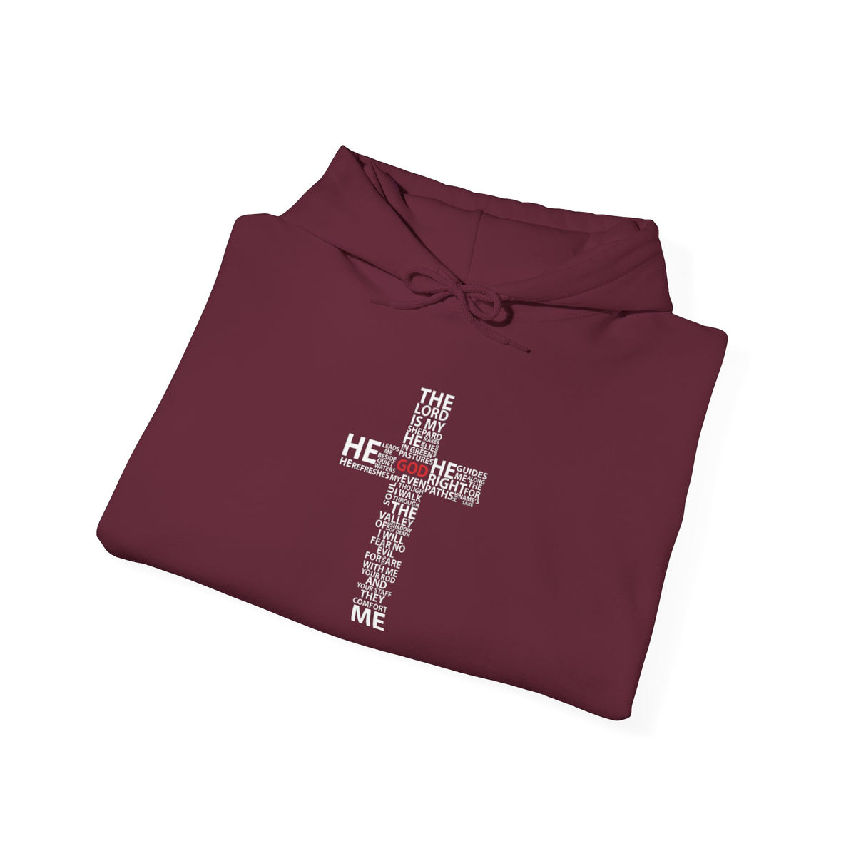Christian Cross Hoodie - "He Renewed Me" Word Cloud Faith Sweatshirt