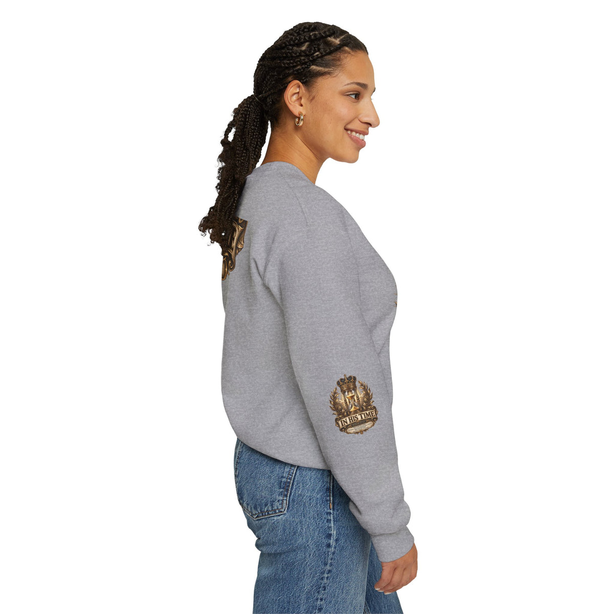 In His Time Crewneck Sweatshirt – Inspirational Christian Scripture Hourglass Design