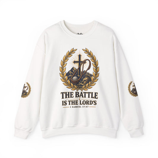 Religious Crewneck Sweatshirt — "The Battle Is The Lord's" (1 Samuel 17:47)
