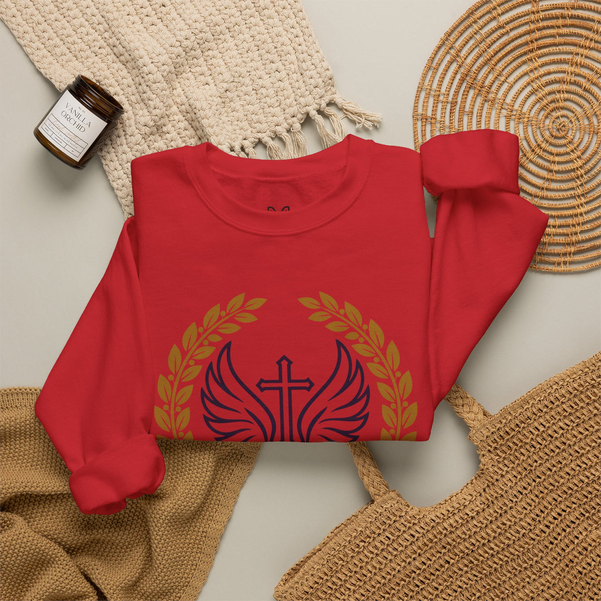 Religious Crewneck Sweatshirt – “Under His Wings” Psalm 91:4 Christian Pullover