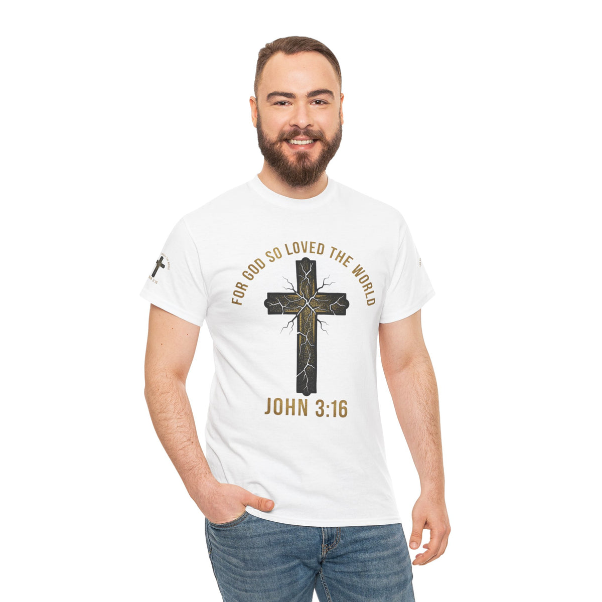 John 3:16 Cross T-Shirt — "For God So Loved the World" Christian Tee