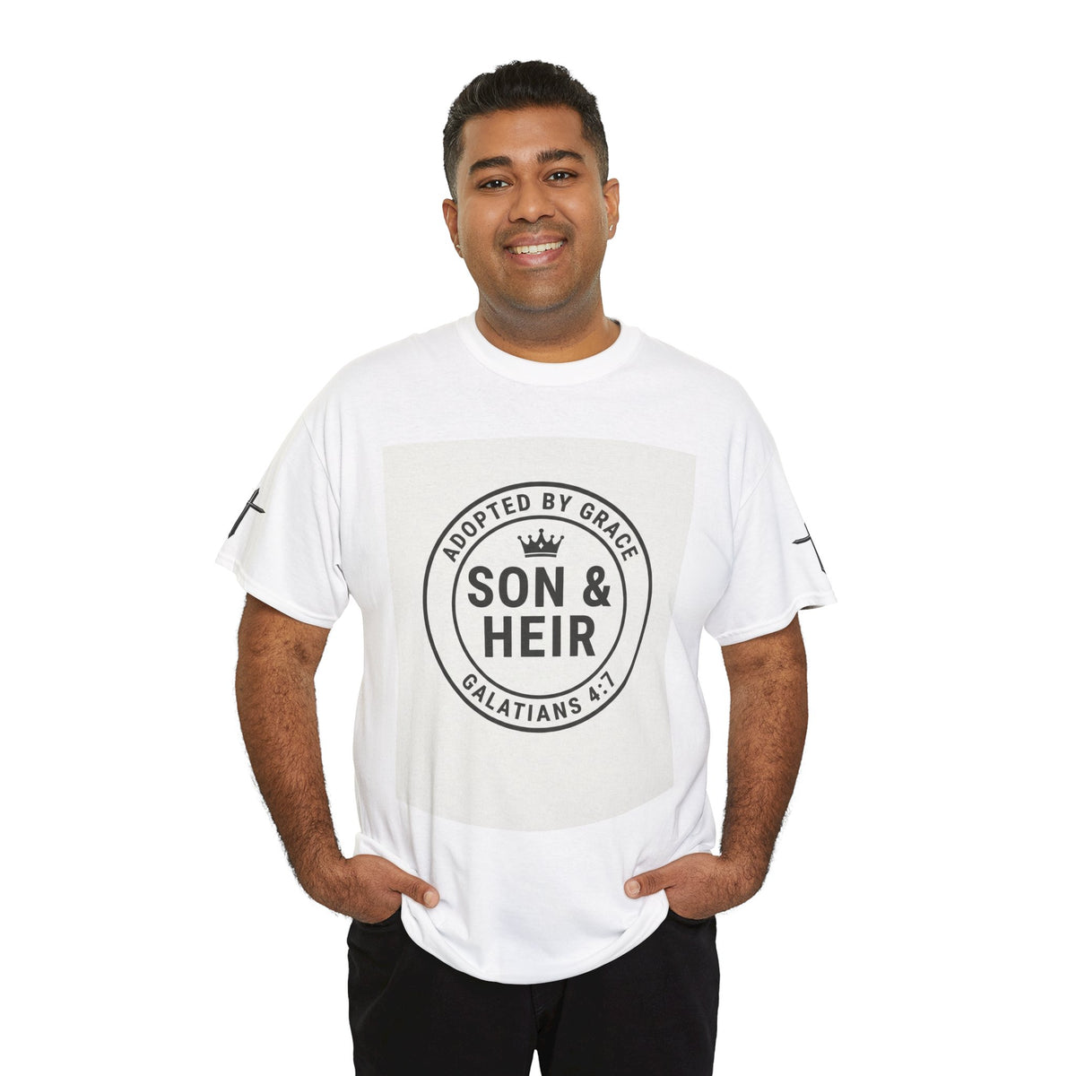 Christian Son & Heir T-Shirt — 'Adopted by Grace' Faith Tee with Jesus Prayer Design