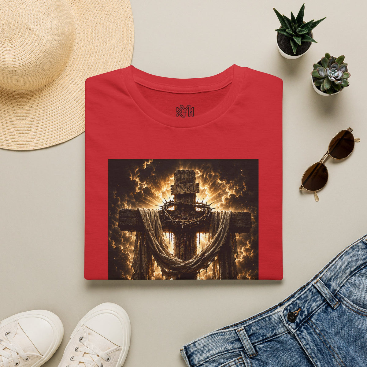 Fiery Cross Christian T-Shirt — Glowing Resurrection Design