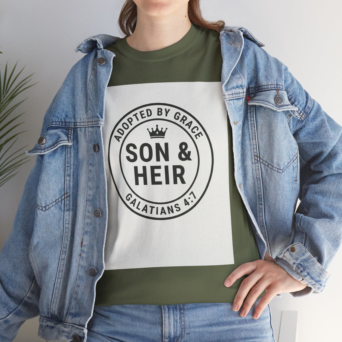 Christian Son & Heir T-Shirt — 'Adopted by Grace' Faith Tee with Jesus Prayer Design