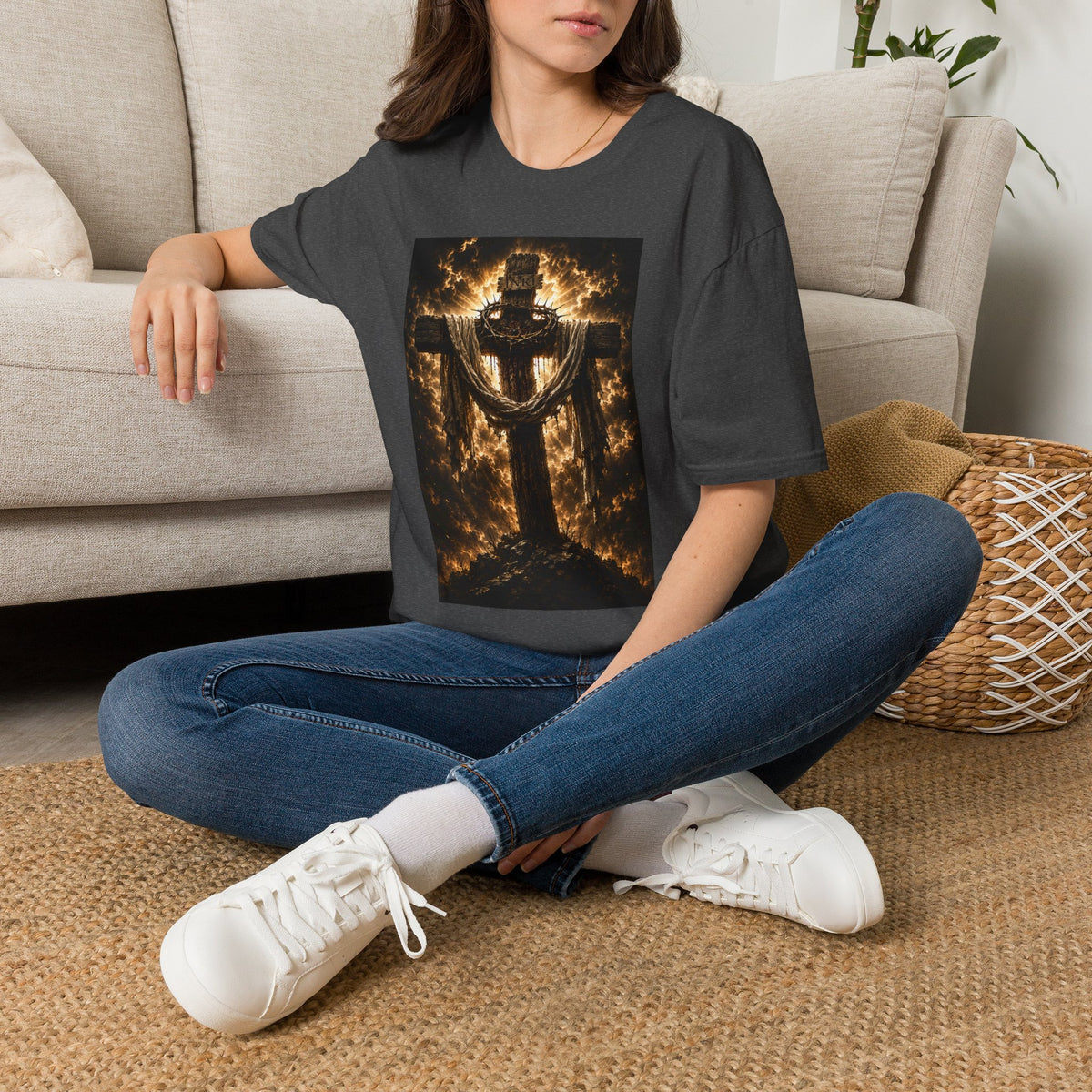 Fiery Cross Christian T-Shirt — Glowing Resurrection Design