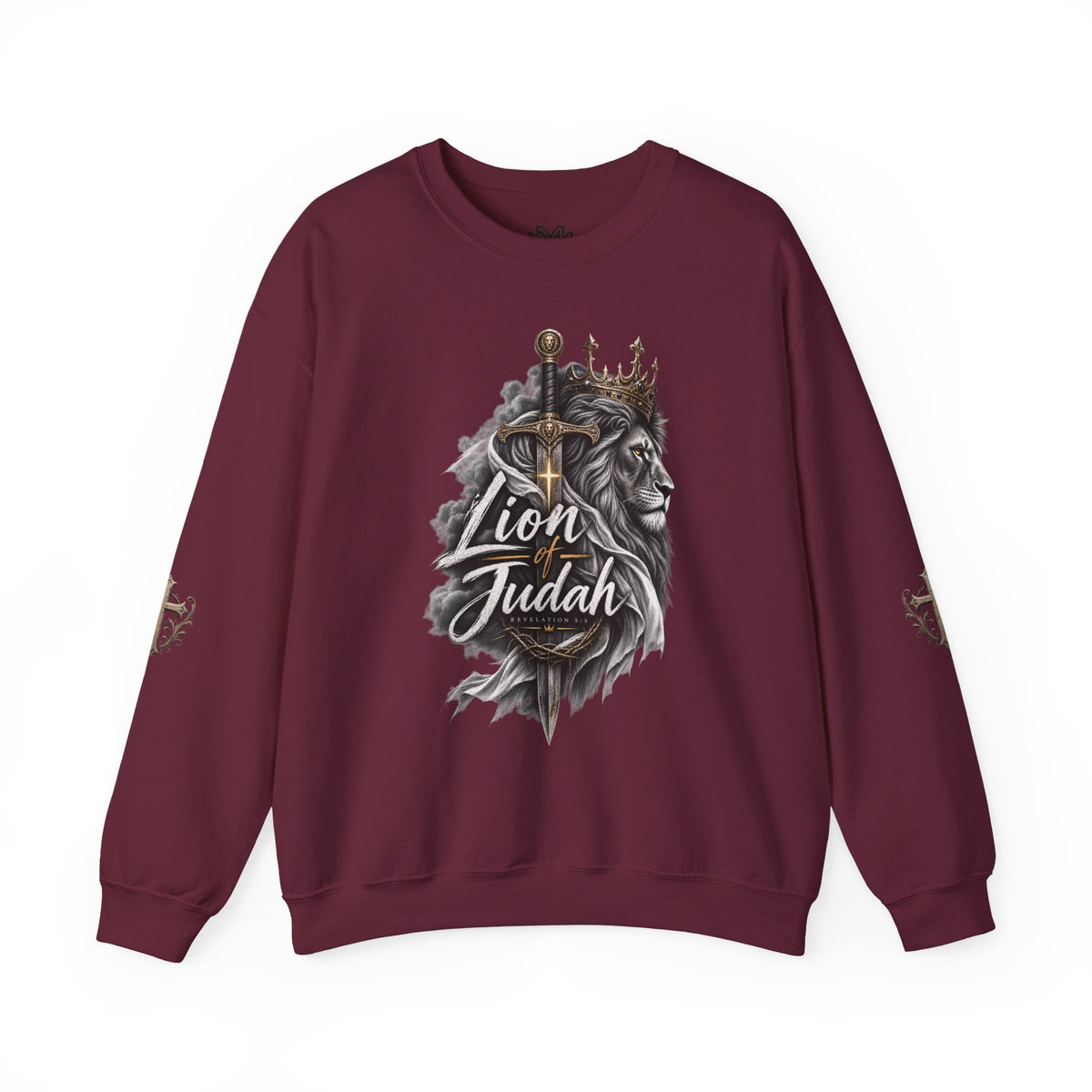 Lion of Judah Sweatshirt — Christian Lion Crewneck with Crown & Ichthys Back